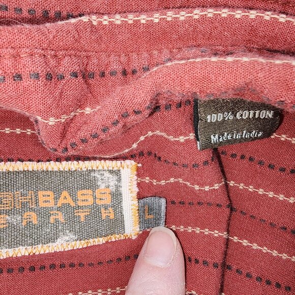 Men's GH Bass Earth Striped 100% Cotton Button Down Shirt Large Rust Colored S/S - Picture 5 of 5
